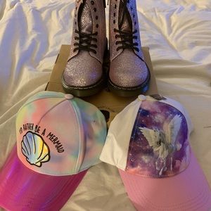 Glitter Dr. Martens bundle with 2 baseball caps